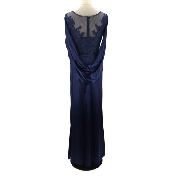 FORMAL 12 L dark navy blue bridesmaid capelet gala party maxi dress NEW B127 - Picture 2 of 7